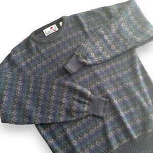 Vtg Florence Tricot Mens Argyle Sweater M Wool Blend Blue Purple Green Italy 90s